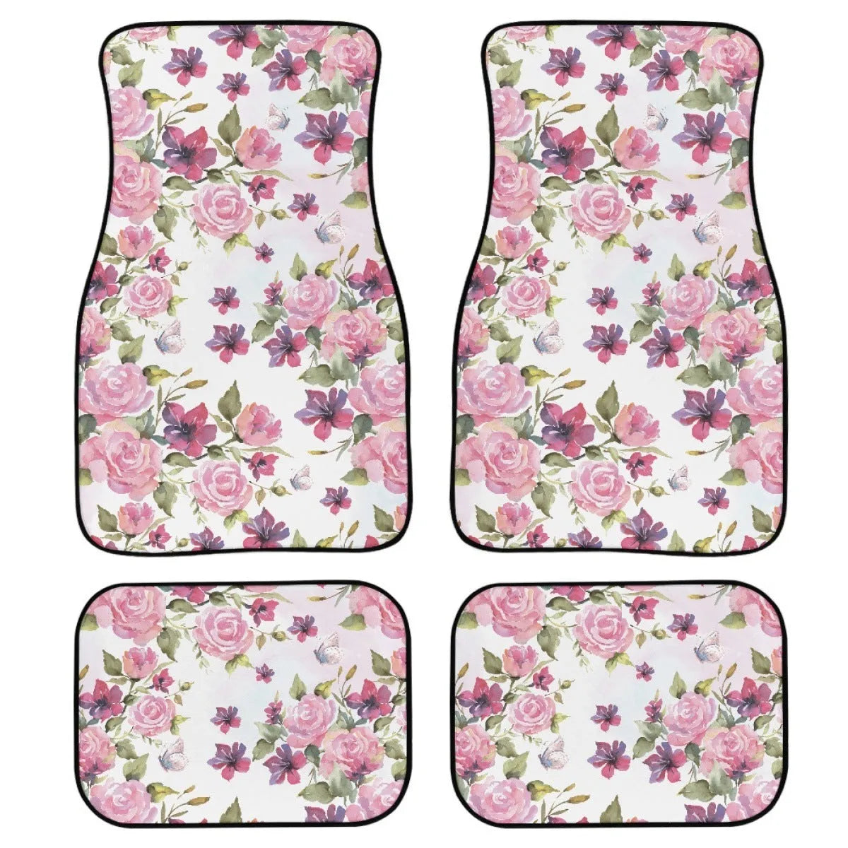 Black printed rubber car floor mats, a four-piece set with a 20mm thick waterproof lining.