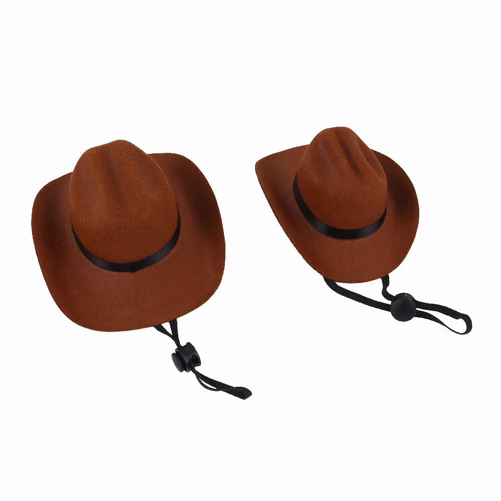 Adjustable pet dog cowboy hat in brown colour with rounded brim design