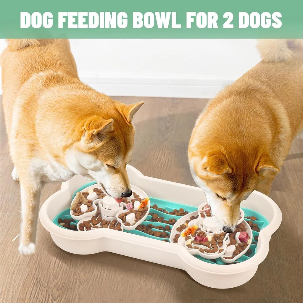 Large green slow feeder dog bowl with three rotating puzzle trays for big breed dogs