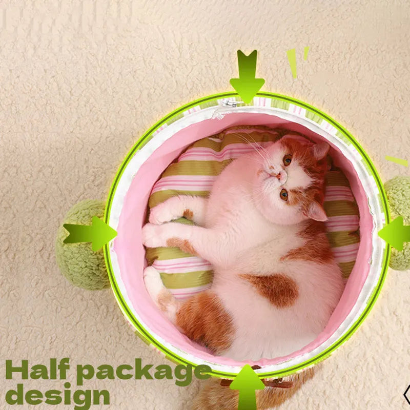 Green enclosed plastic pet house with a creative cauliflower tree hole design for cats or small dogs.