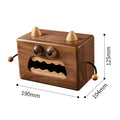 Solid wooden tissue box cover with cartoon monster carving in natural beech finish