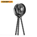 HOMEFISH F2 automatic shake head fan with LED light on removable bracket, showing USB port.