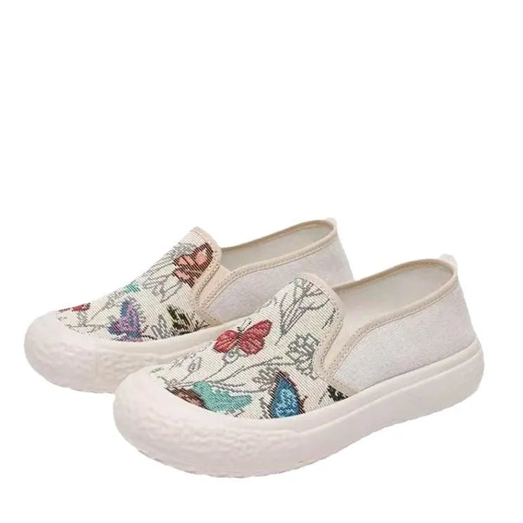 Old Beijing women's canvas slip-on shoes with round toe and shallow mouth design