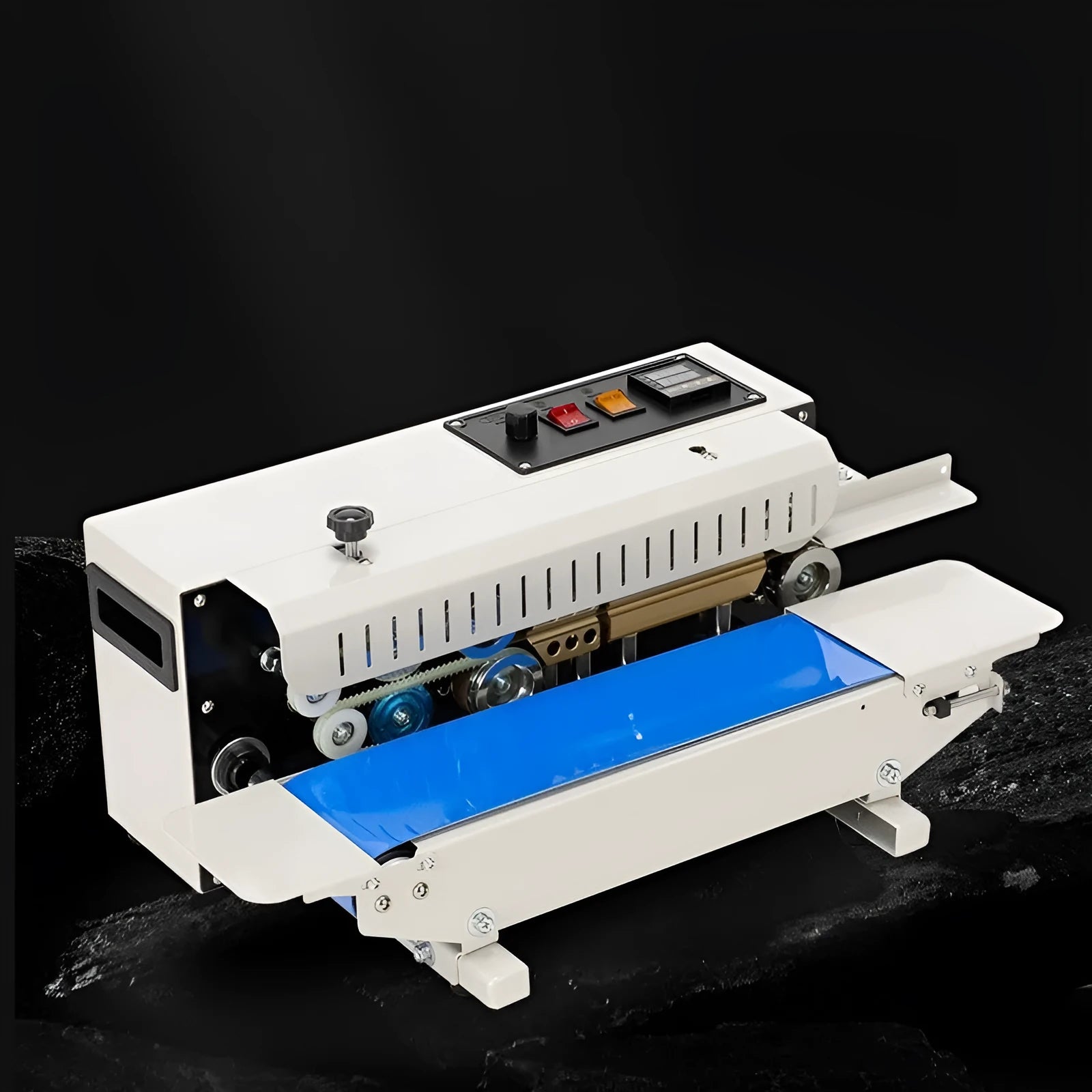 Small portable steel hand-operated sealing machine with a date print mechanism