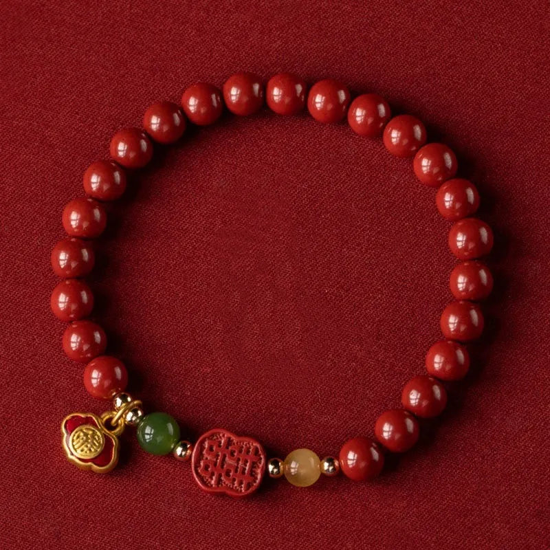 Emperor sandstone cinnabar bracelet with fu character in new Chinese style