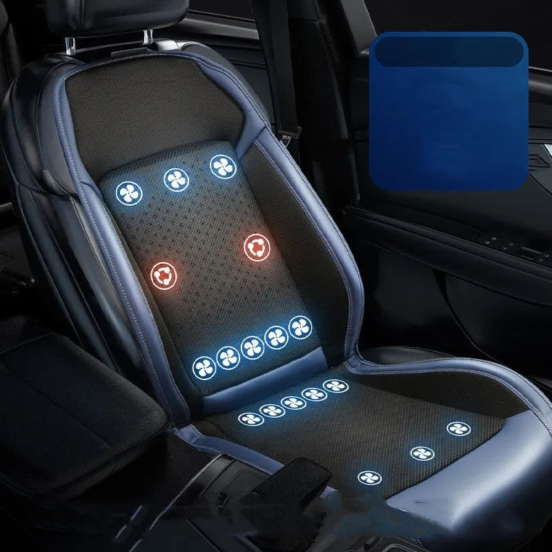 HL-21 black car seat cooling pad with minimalist design and built-in ventilation fans.