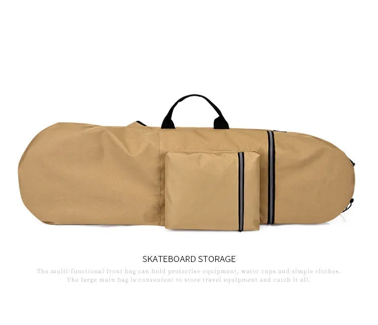 Lightweight nylon skate bag in black, open to show large 20-35 litre capacity.