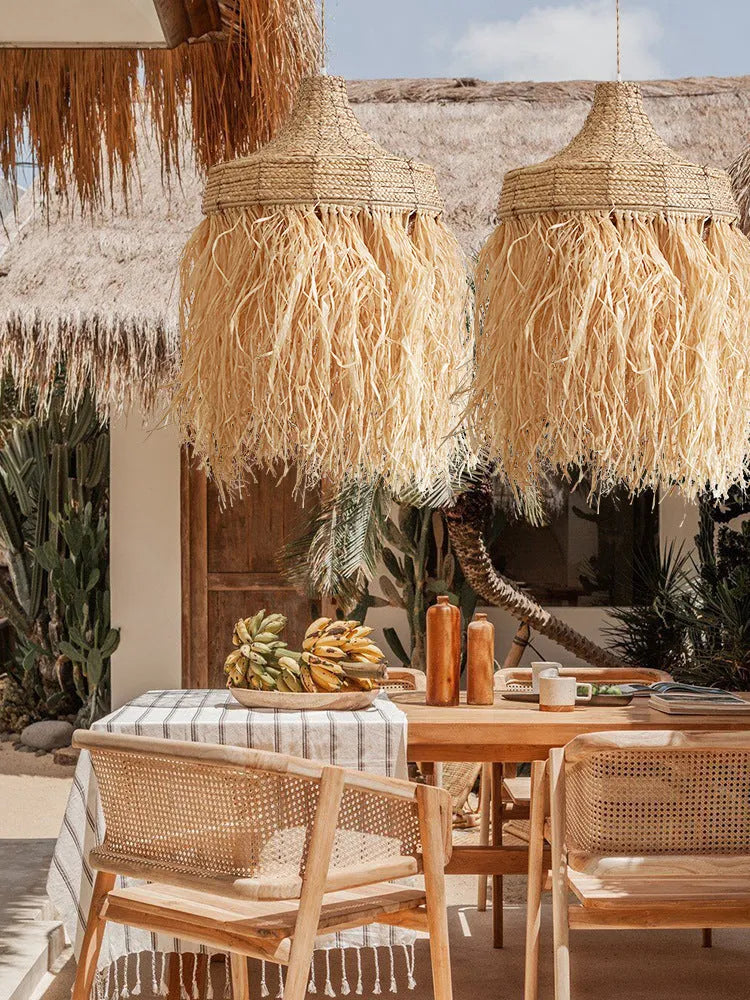 Southeast Asian style restaurant pendant light with 50cm woven wild vetch and willow shade