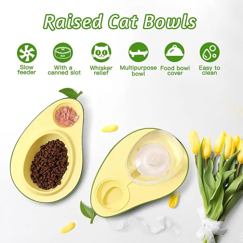 Avocado shaped automatic cat water dispenser and food feeder with slow bowl option