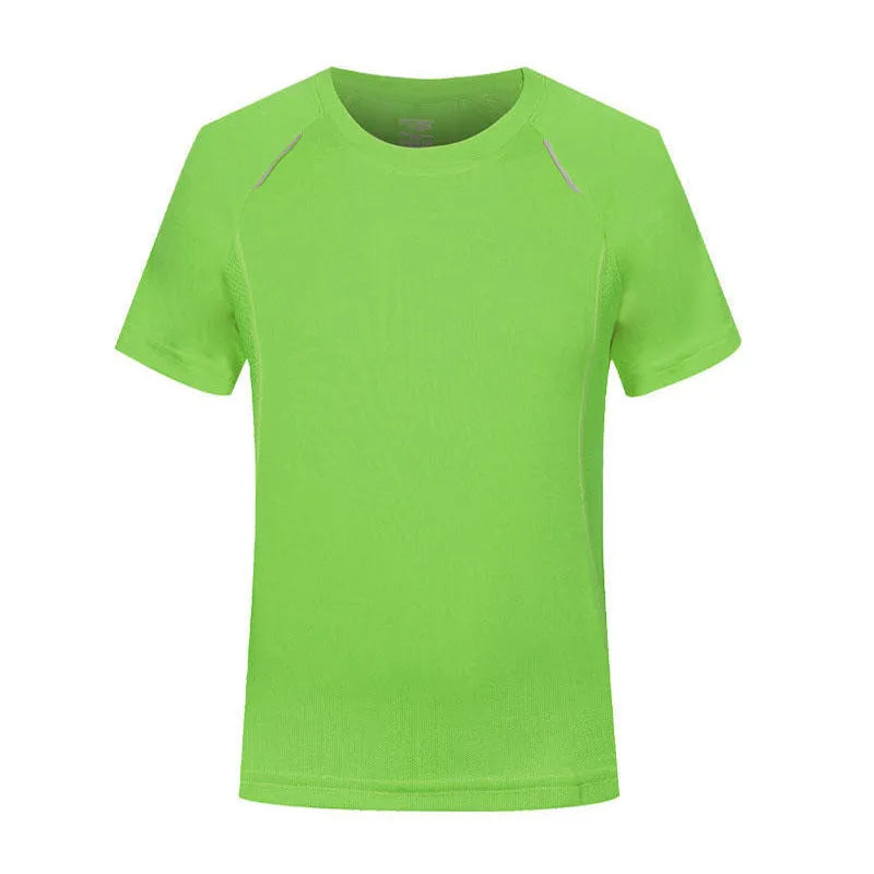 Slim fit quick-dry T-shirt in solid colours on a hanger, showing round neck and short sleeve design.