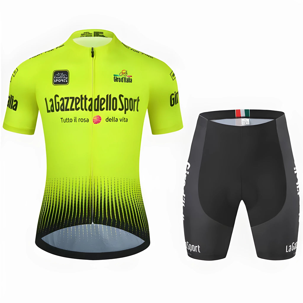 Cycling short sleeve loop pattern suit in a selection of colours on a size chart showing XS to 4XL.