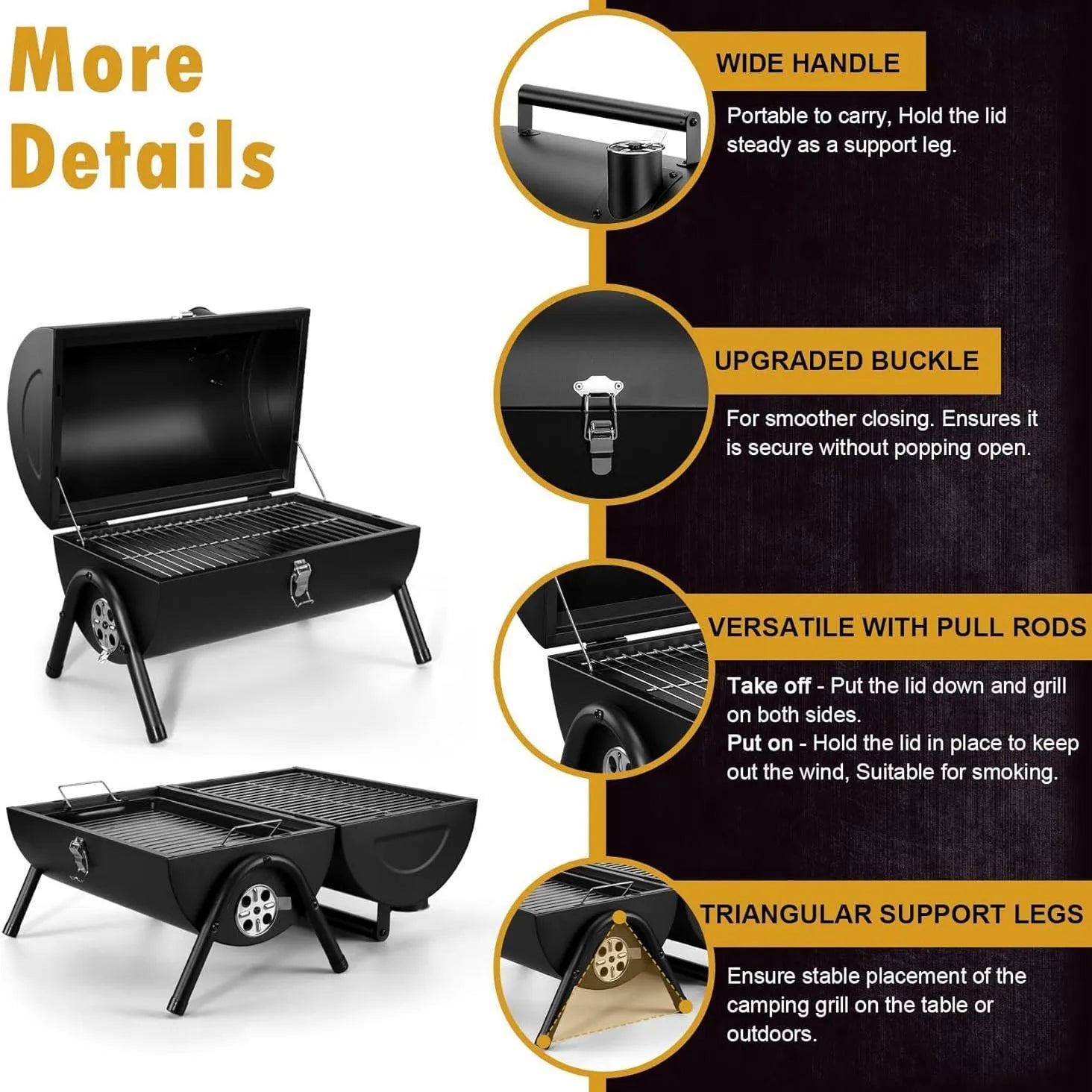 Small folding desktop charcoal barbecue grill with a single rack