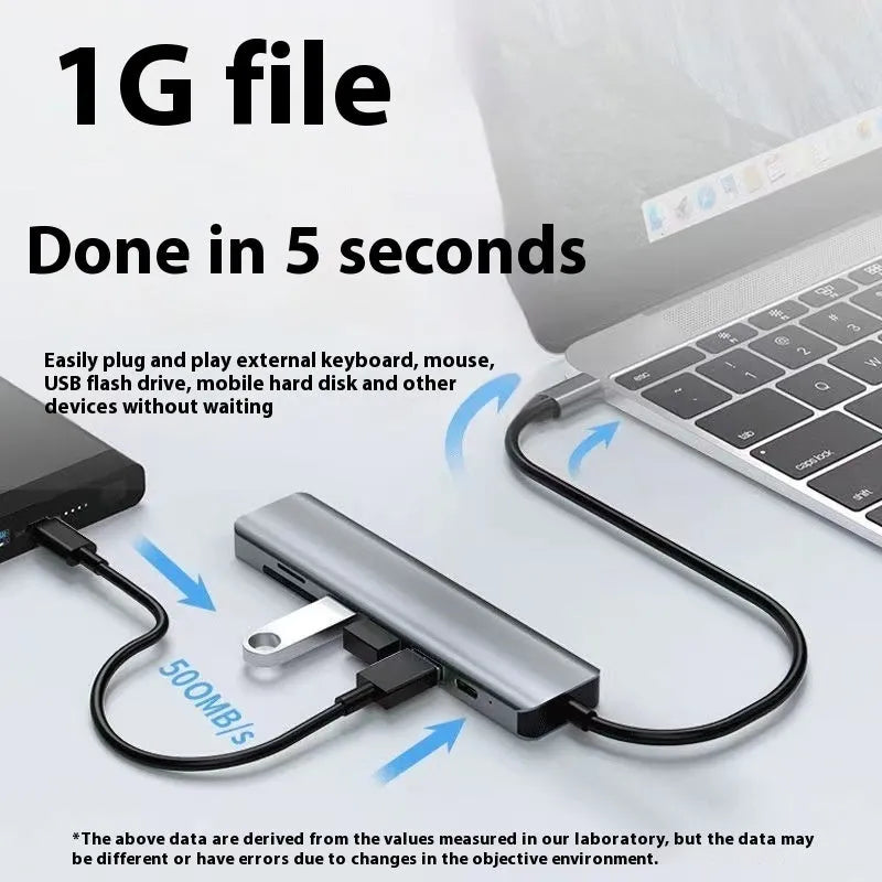 USB C 7-in-1 expansion dock with HDMI port and 15 cm cable for laptop connectivity