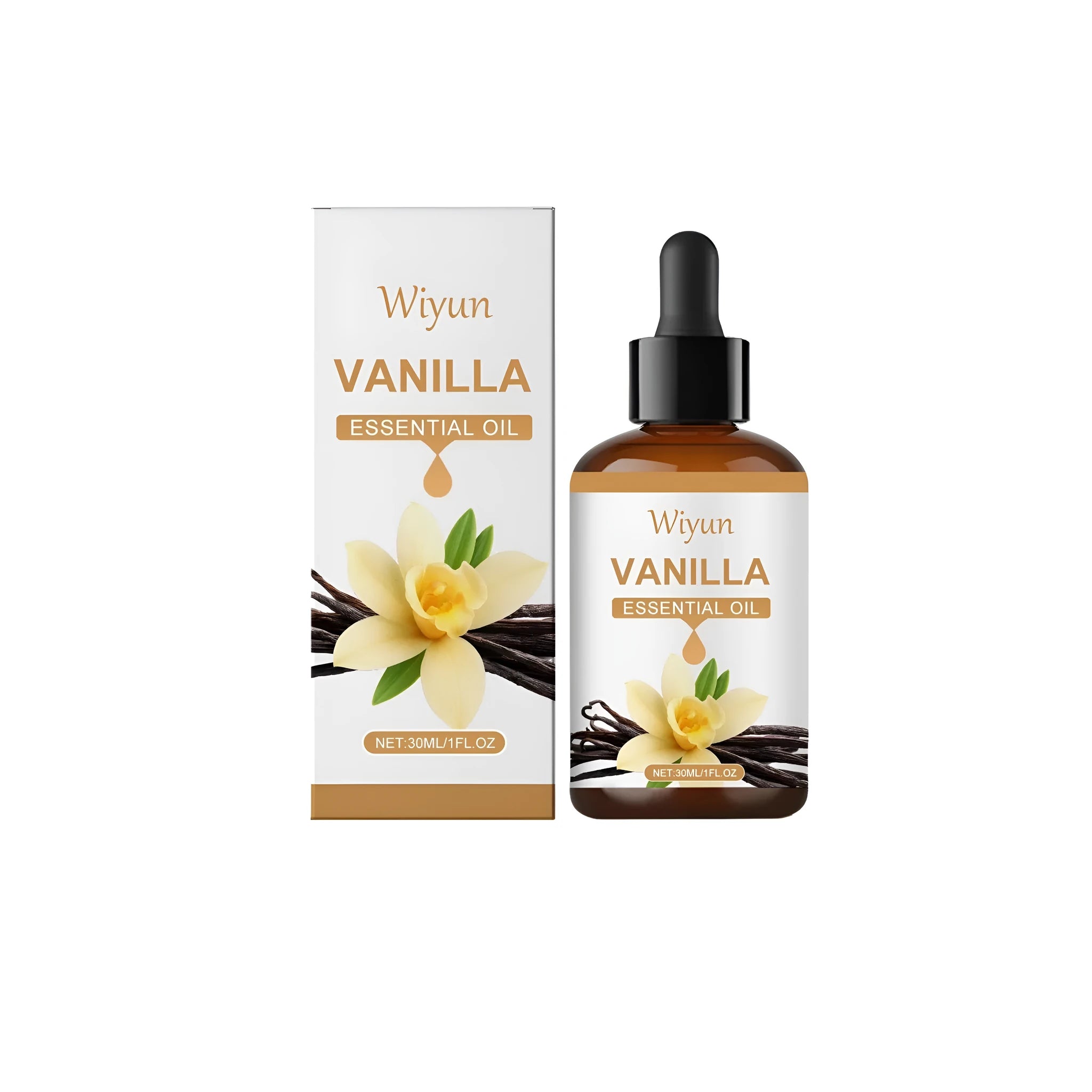 30ml bottle of vanilla flavored massage oil with glycerin and castor oil.