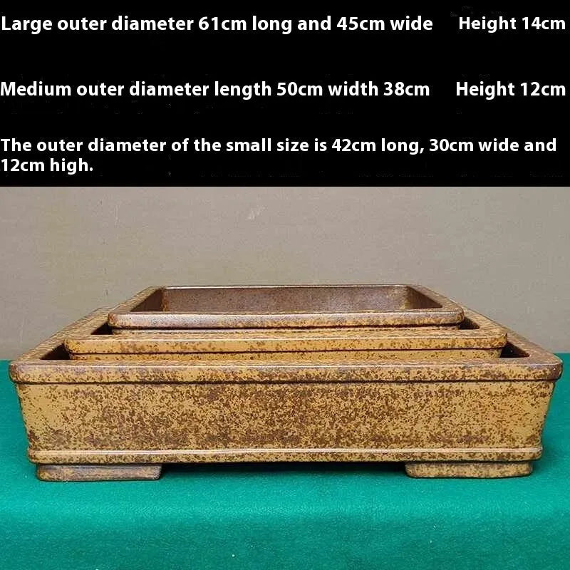 Straight shallow rectangular Yixing purple sand flowerpot for corridor and ground planting