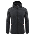 Men's loose-fit light grey nylon hooded jacket for summer outdoor wear.