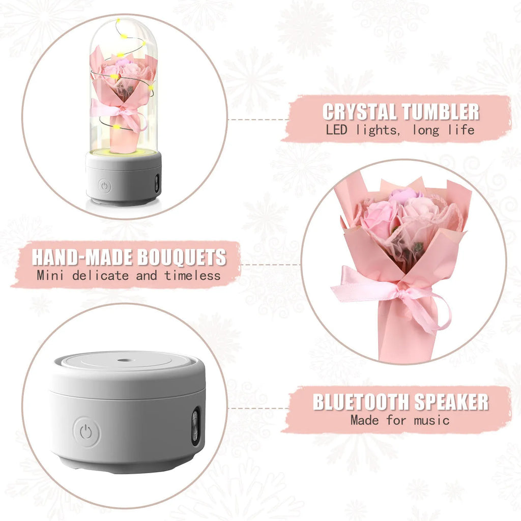 LED bouquet lamp with Bluetooth speaker in glass cover showing colour options