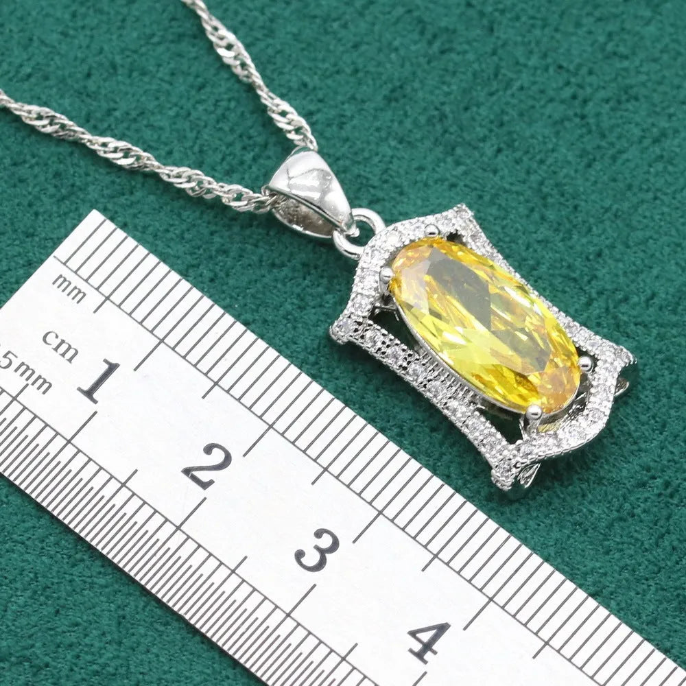 Women's anti-allergy zircon jewellery set with snake bone chain necklace, matching earrings, ring and bracelet in yellow or olive.