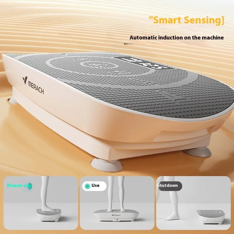 Grey Portable Smart Power Plate vibration exercise machine on a wooden floor.