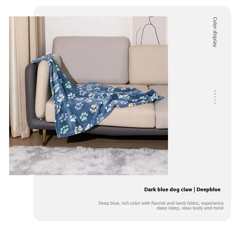 Blue Dog cartoon pattern double-sided flannel pet blanket shown in 100x120cm size