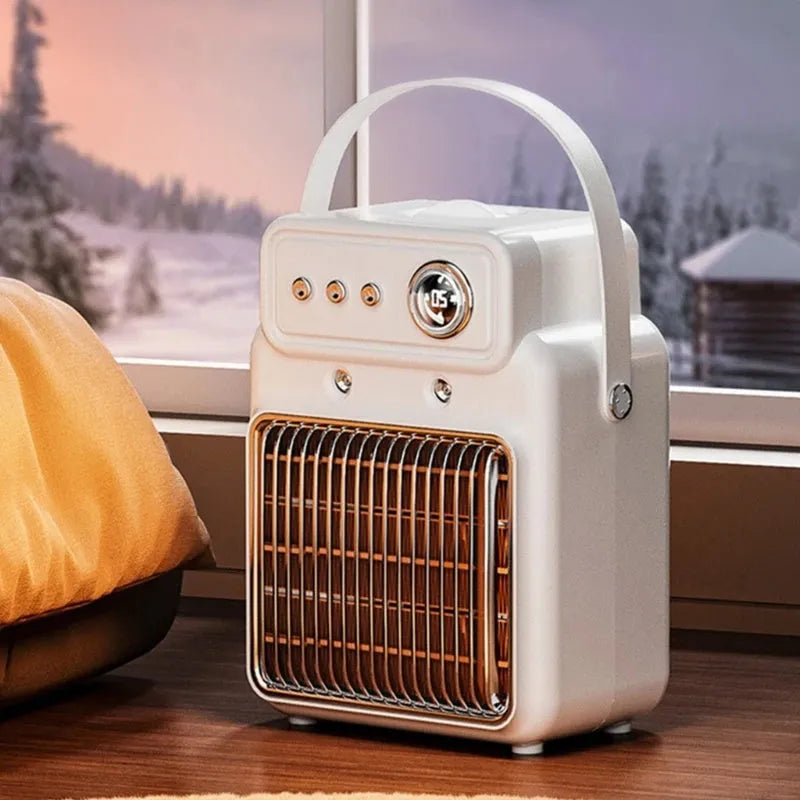 White 1200W PTC room heater with humidifying function on a tabletop.