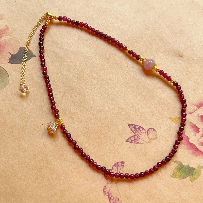 Natural garnet double ring bracelet for women with adjustable design