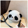 Plush panda head design crossbody bag with cylindrical shape and sandwich pocket