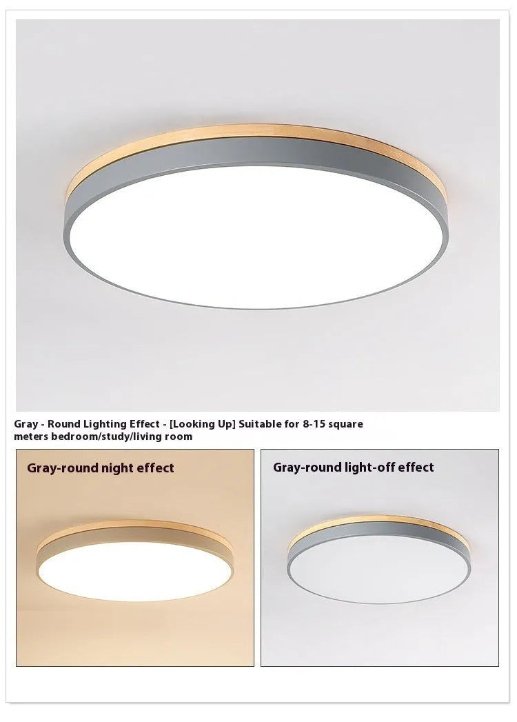 Round Nordic style solid wood and iron LED ceiling lamp with acrylic shade