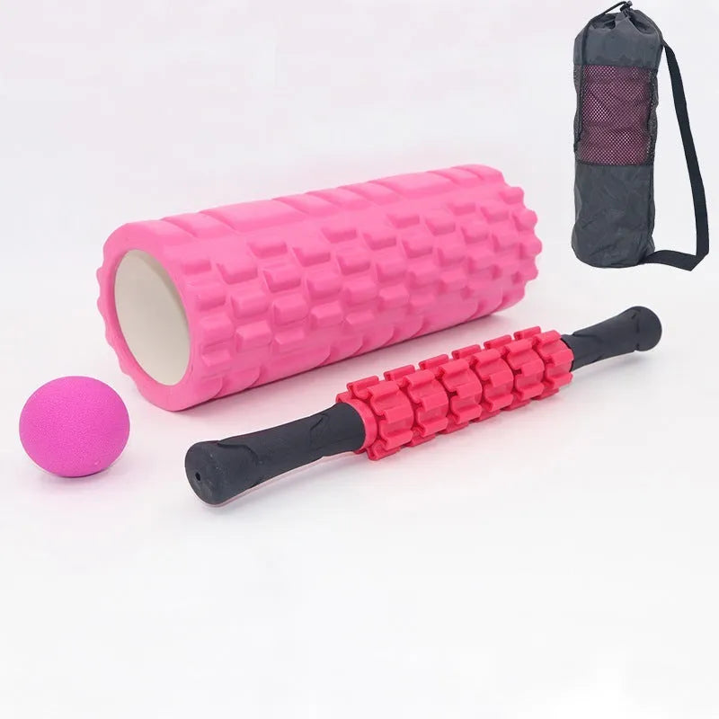 Black six-piece foam roller massage bar with gear design measuring 33cm length