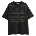 Brown loose-fit men's t-shirt with a skull and letter graphic print and drop-shoulder sleeves.