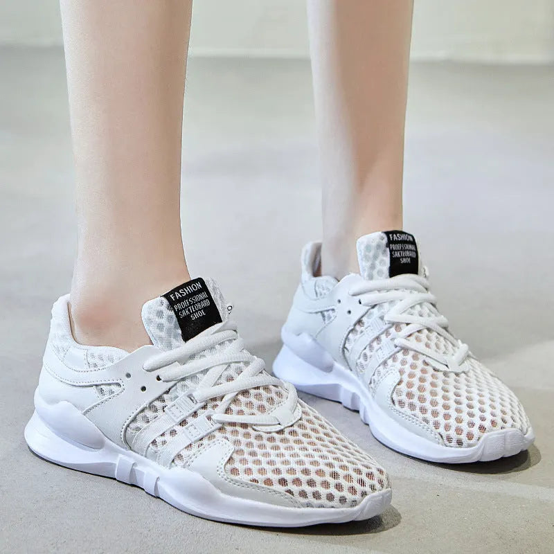 Hollow-out mesh sneakers with round toe and low-top design for summer casual wear