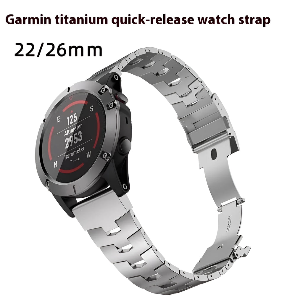 Garmin Jiaming Fenix metal watch strap in black, silver, titanium colours with 22mm and 26mm width sizes