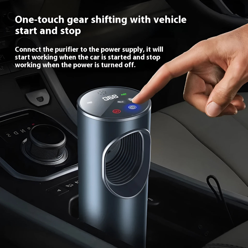 Black car air purifier with USB cable for vehicle cabin formaldehyde removal and negative ion generation