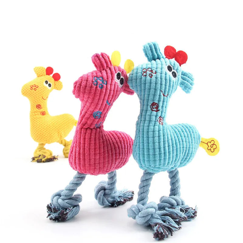 A blue deer-shaped plush dog toy with a corn grain textured surface.