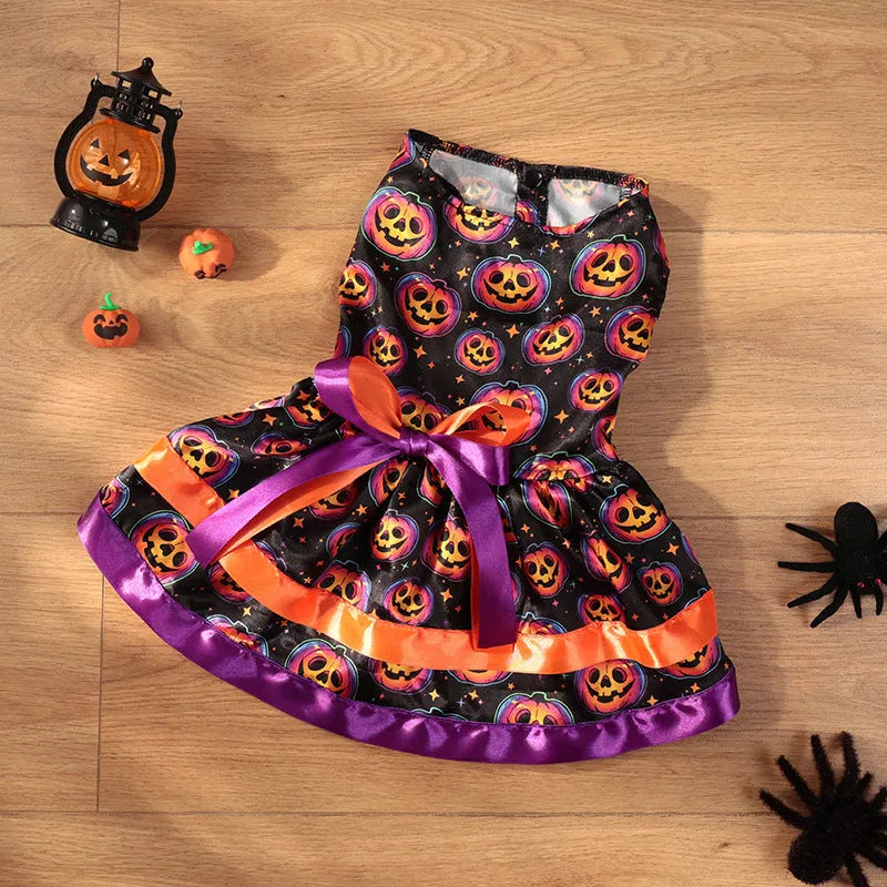 Halloween dog skirt with colourful pumpkin or skull design in polyester