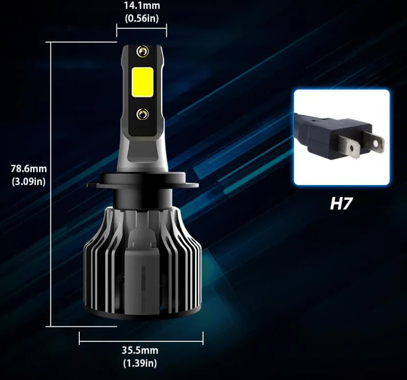 6000K white LED car headlight bulb with adjustable chuck and non-polarity plug