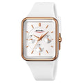 Square silicone waterproof digital watch for girls in multiple colour options on a wrist.
