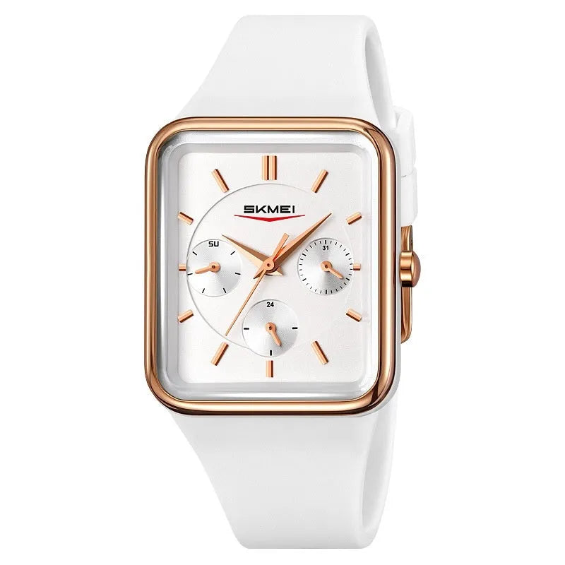 Square silicone waterproof digital watch for girls in multiple colour options on a wrist.