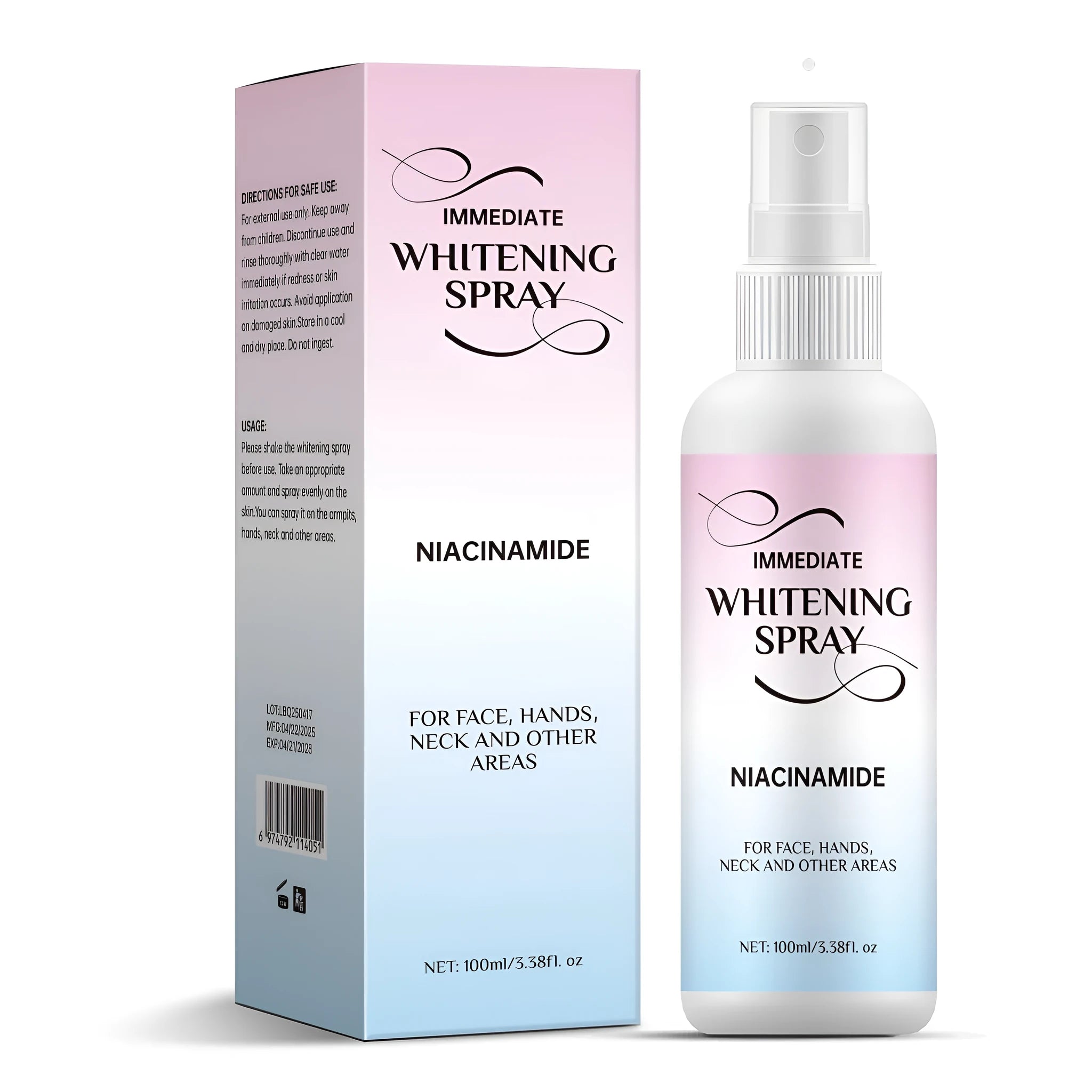 100ml bottle of sweat-proof whitening spray for skin brightening.