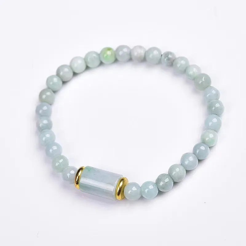 Emerald green Myanmar jade bracelet with round beads for men and women