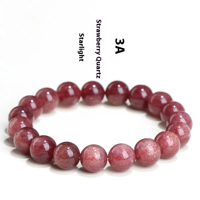 Natural strawberry quartz crystal bracelet with polished red geometry beads, shown in 3A and 5A grade options.