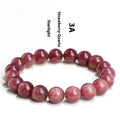 Natural strawberry quartz crystal bracelet with polished red geometry beads, shown in 3A and 5A grade options.