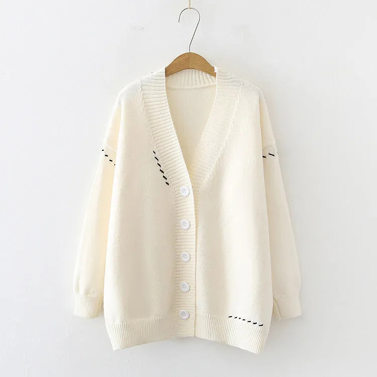 Women's loose fit knitted cardigan top coat in polyester fabric