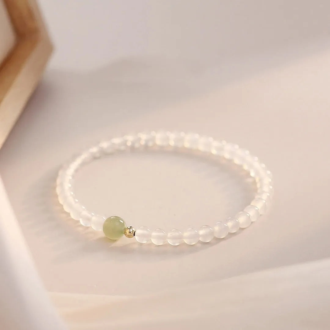 Natural white agate bracelet for women with 15cm circumference, showcasing handmade New Chinese style.