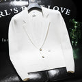 White men's V-neck casual suit jacket or blazer on a hanger.