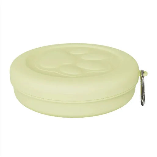 Portable foldable silicone dog bowl showing pink and green colour options in both large and small sizes