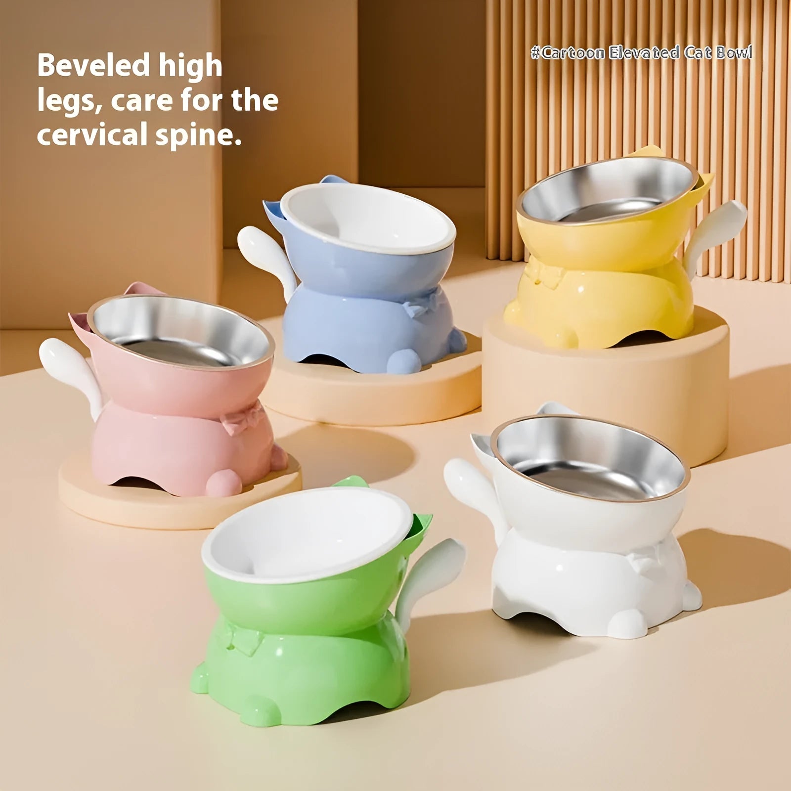 Stainless steel slanted cat bowl with non-slip base in selected colour
