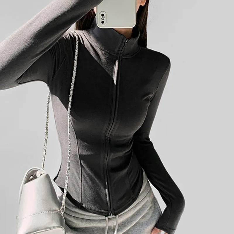 Women's slim fit Dralon cardigan with full zip front and flying sleeves in solid black colour