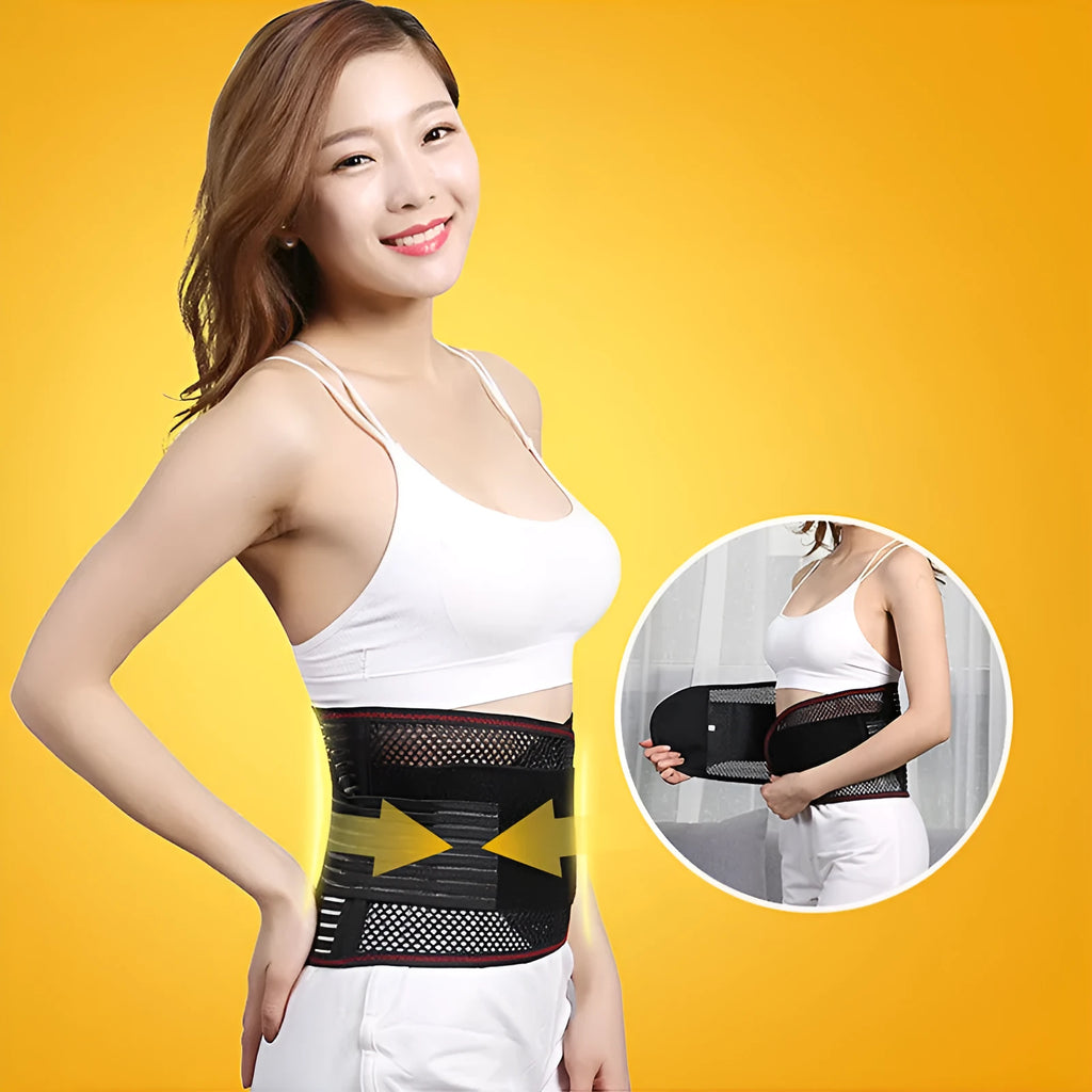 Black decompression sports waist support with steel plate for lumbar protection during fitness activities
