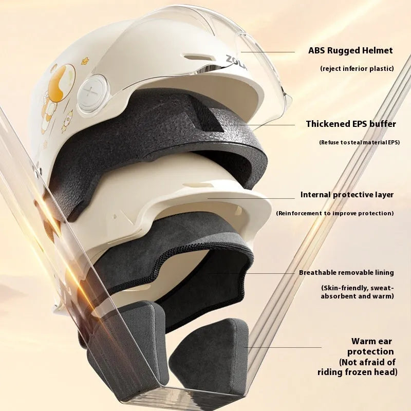 Electric motorcycle safety half helmet in khaki colour with mirrored lens showing free size adult fit